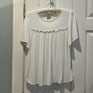 Mittoshop Top Off White Flowy Size Medium Short Sleeve 100% Rayon